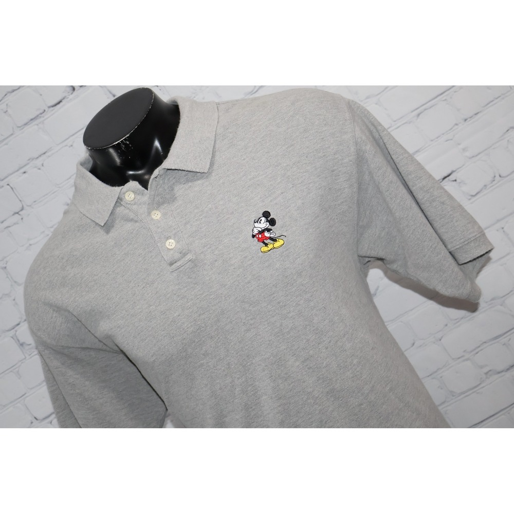 Walt The Disney Store Polo Shirt Mens XXL Gray Mickey Mouse Embroidered Pique